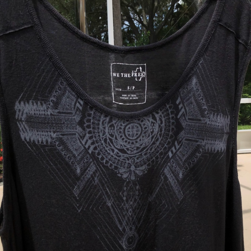 Free People Sleeveless Rayon/Linen Print Top - Charcoal Gray - Roomy Sz. S. EUC - Picture 5 of 9